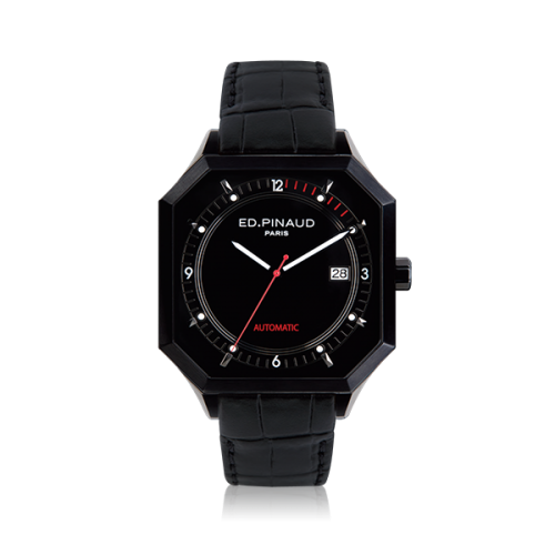 Automatic Watch - Black PVD Case, Black Dial, Black Leather Strap